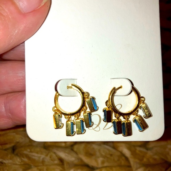 J.crew gold hoop blue stone earrings nwt - Picture 1 of 4